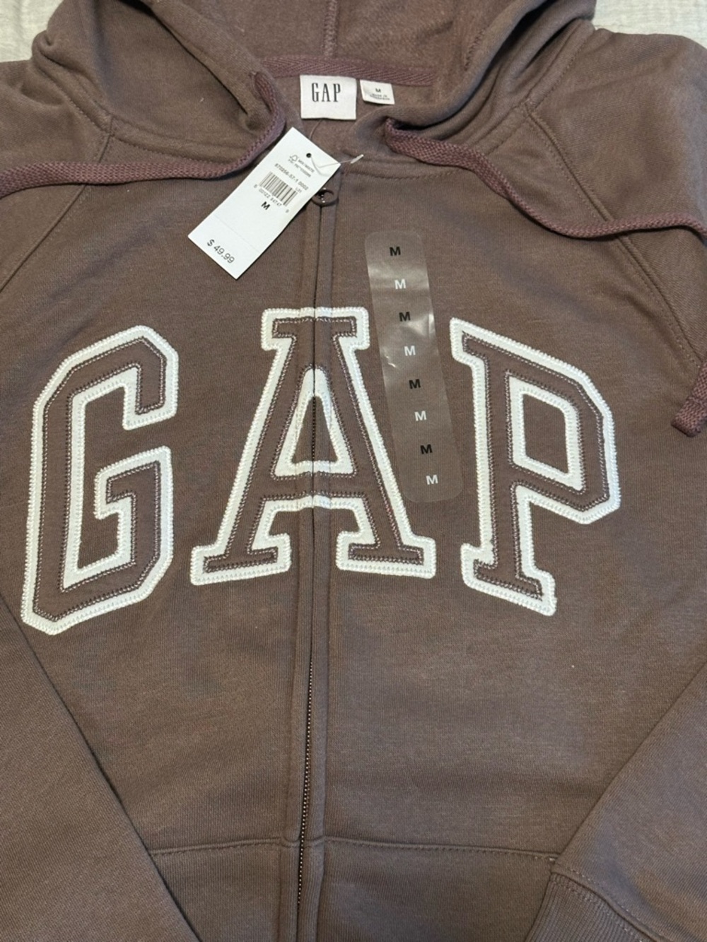 GAP Brown Zip-Up Hoodie with White Logo Trim